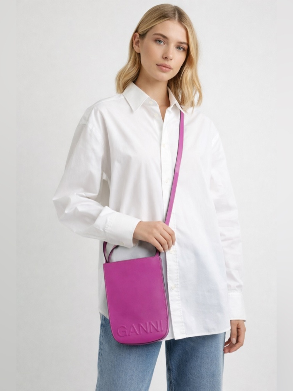 Ganni Banner Hot Pink recycled  Leather Crossbody bag